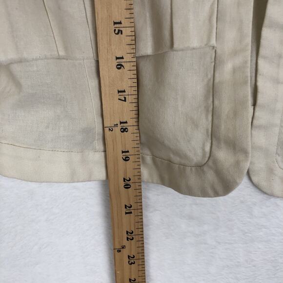 NWT ANN TAYLOR LOFT Linen Cotton Cropped Ruffle Open Jacket Sz 8 Ivory Raw Edge - Picture 7 of 10